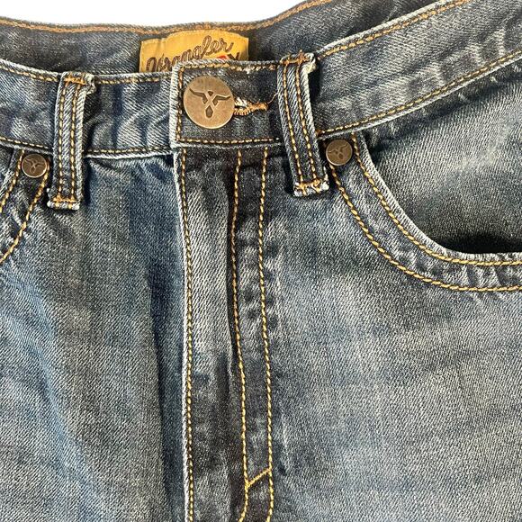 Wrangler 20X Premium Denim Jeans Medium Wash Straight Leg Leather Patch 34x22 - Picture 10 of 10